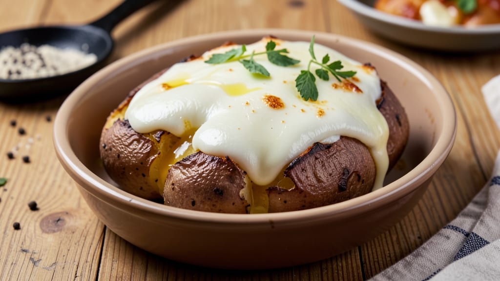 Baked Potato With Mozzarella Cheese Recipe: Cheesy Crispy Top Without the Mess
