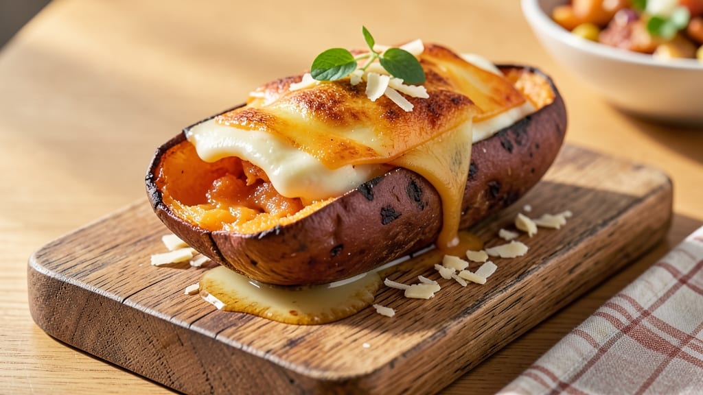 Baked Sweet Potato with Cheese Recipe: Crispy Top and Melty Gooey Centers