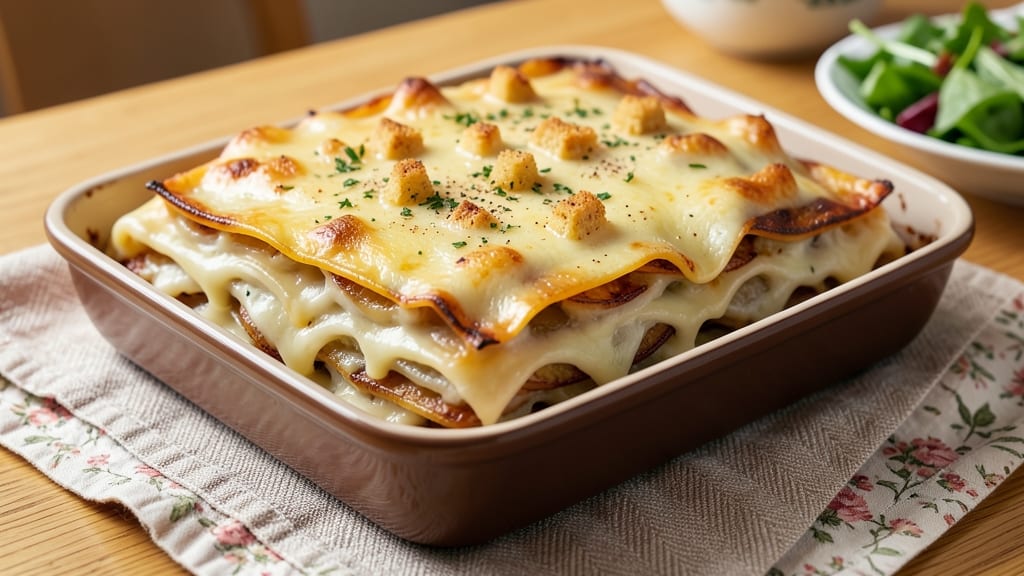 Baked Potato Lasagna Recipe: Crispy Lattice Crown Over Creamy Cheese Layers
