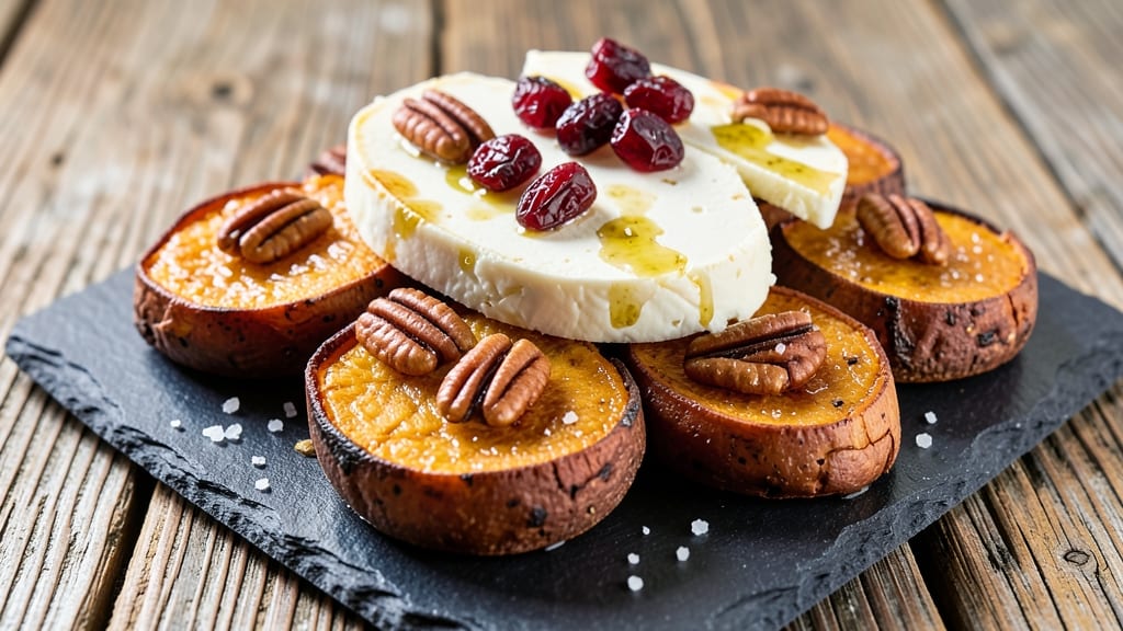 Sweet Potato Rounds With Brie, Cranberry, and Pecans Recipe: Crispy Edges Meet Melty Cheese and Toasted Nuts