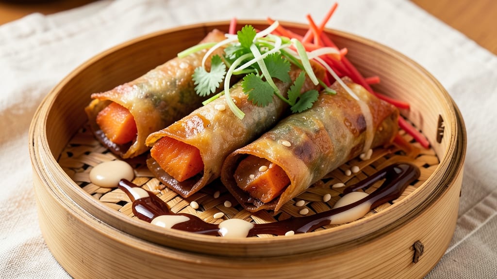 Sweet Potato Spring Rolls Recipe: Crispy Rice Paper Wraps Stuffed With Peanut Butter Drizzle