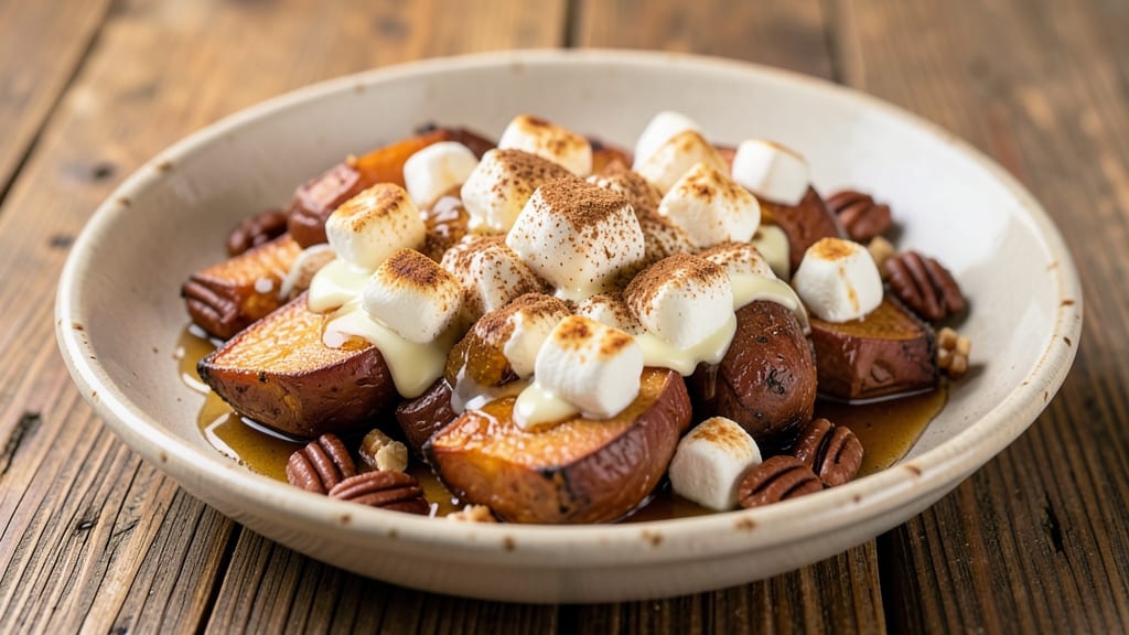 Sweet Potato, Maple Syrup, and Marshmallow Recipe: Caramelized Roast With Gooey Glaze