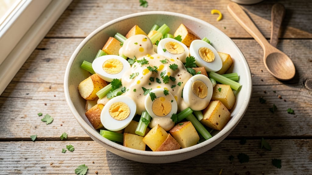 Traditional Potato Salad Recipe with Mayonnaise and Eggs: Classic Creamy Texture With Perfectly Cooked Eggs