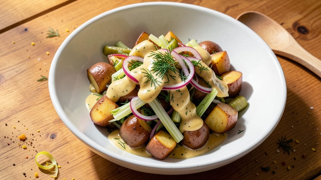Vegan Dill Potato Salad Recipe: Crispy Celery Bites and Zesty Vegan Mayo Magic