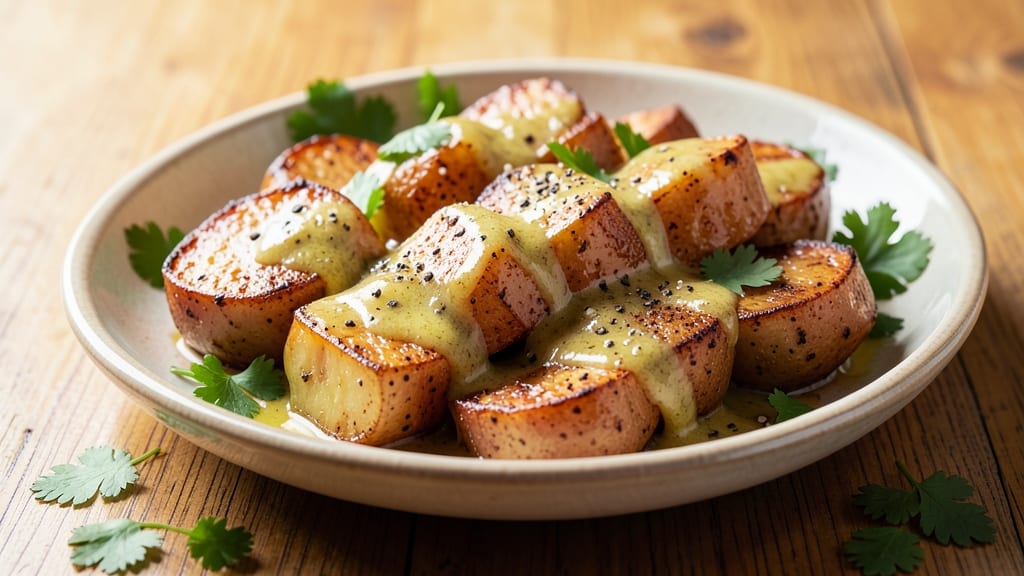 Vegan White Sweet Potato Recipe: Creamy Turmeric Roast With Charred Edges